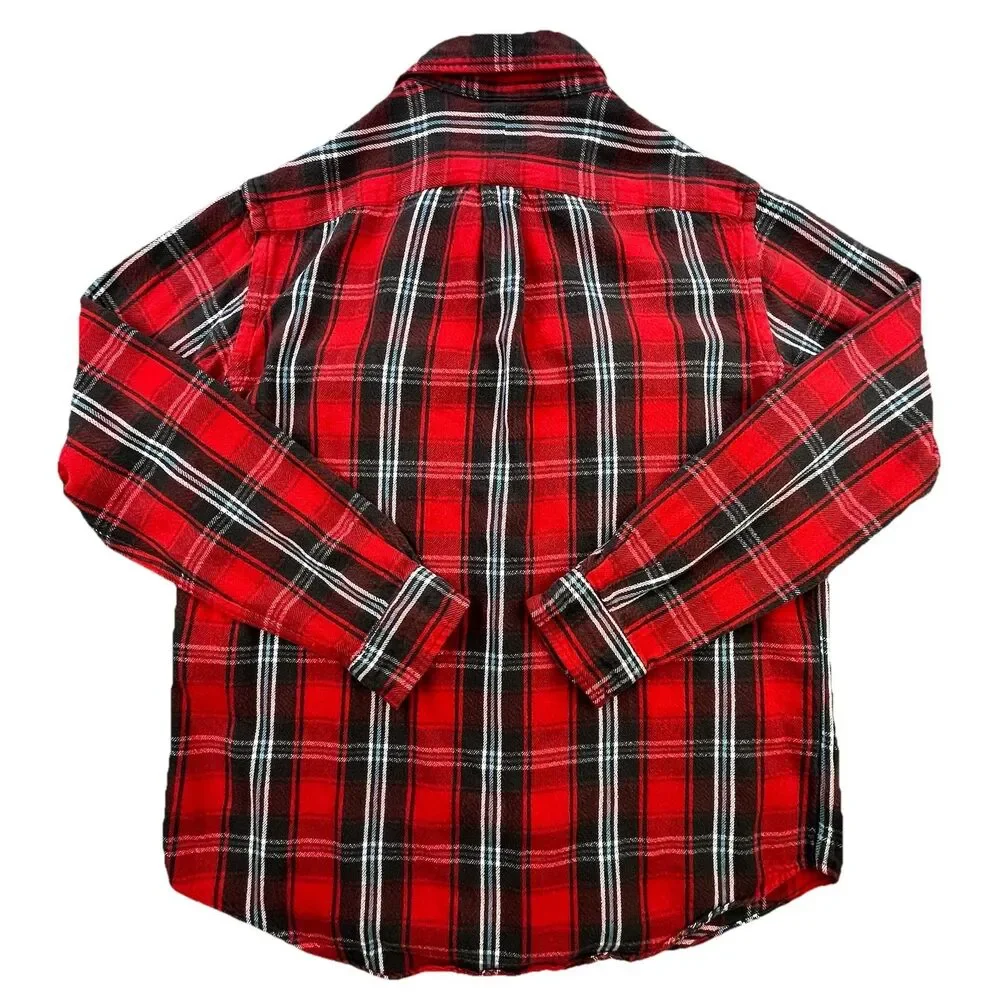 Vintage Polo Ralph Lauren Shirt L Loop Collar Flannel Cotton Tartan Plaid